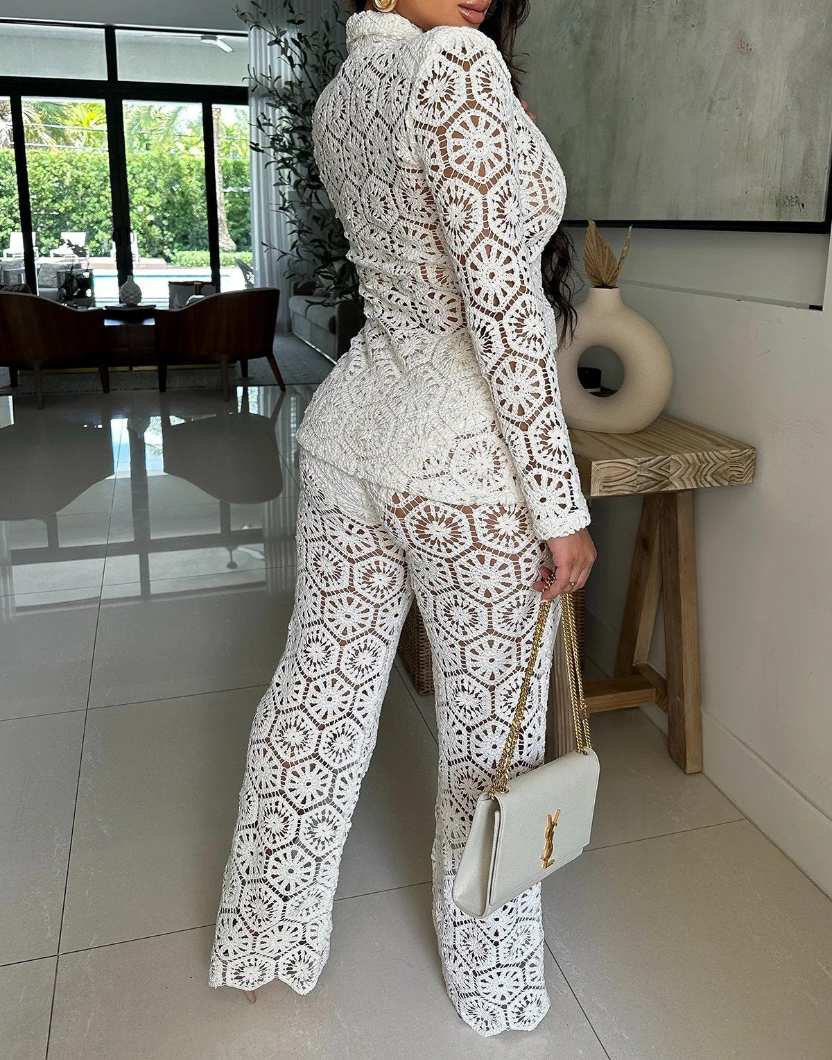 Ladies' two-piece lace hollow suit