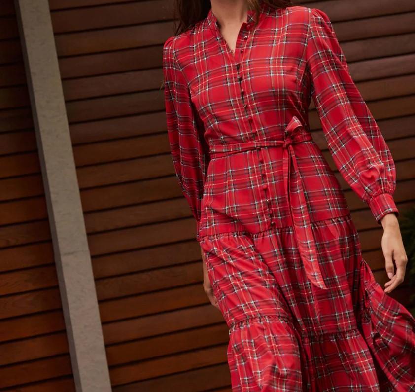 Tartan Plaid Crepe Midi Dress