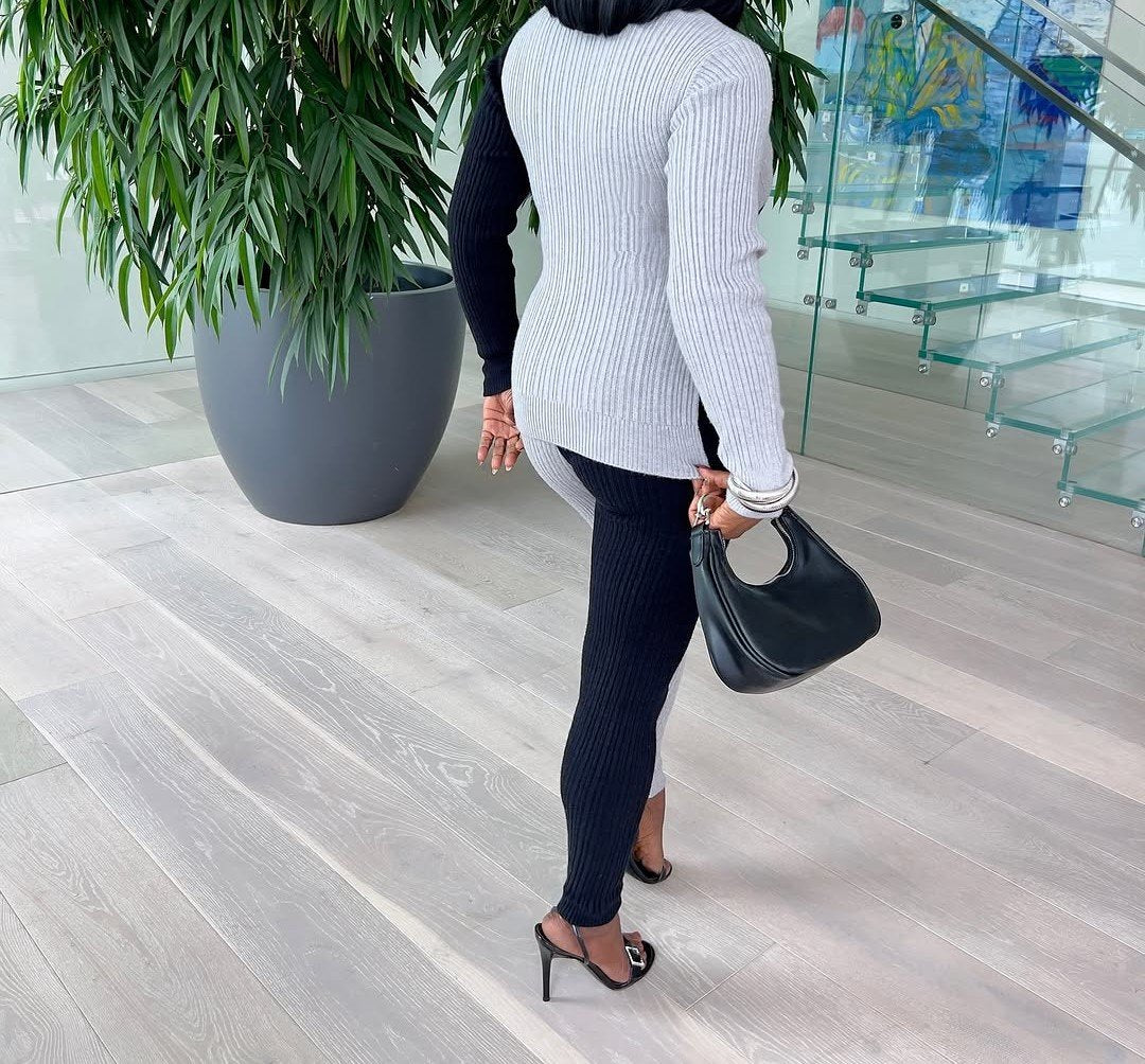 Black and white knitted bodysuit