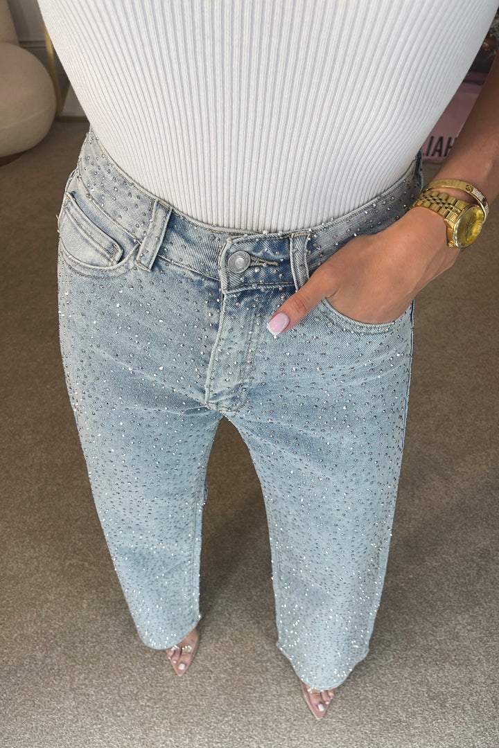 High-waisted diamond straight-leg jeans