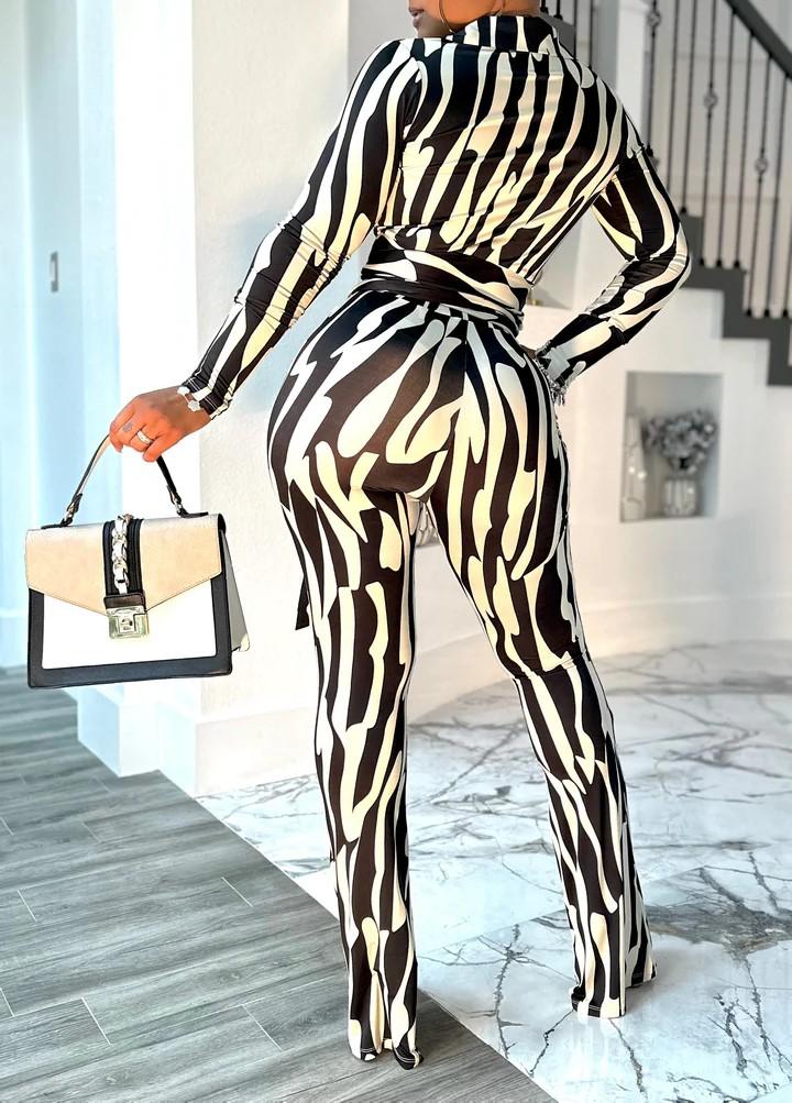 zebra print stretch pants suit
