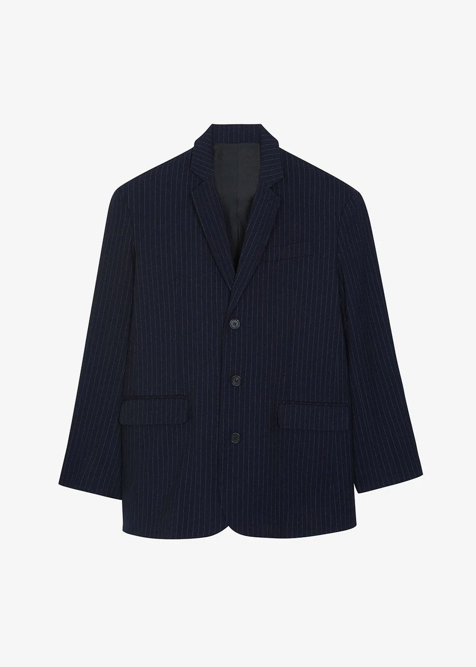 Oversized Blazer and Pants Set - Navy Pinstripe