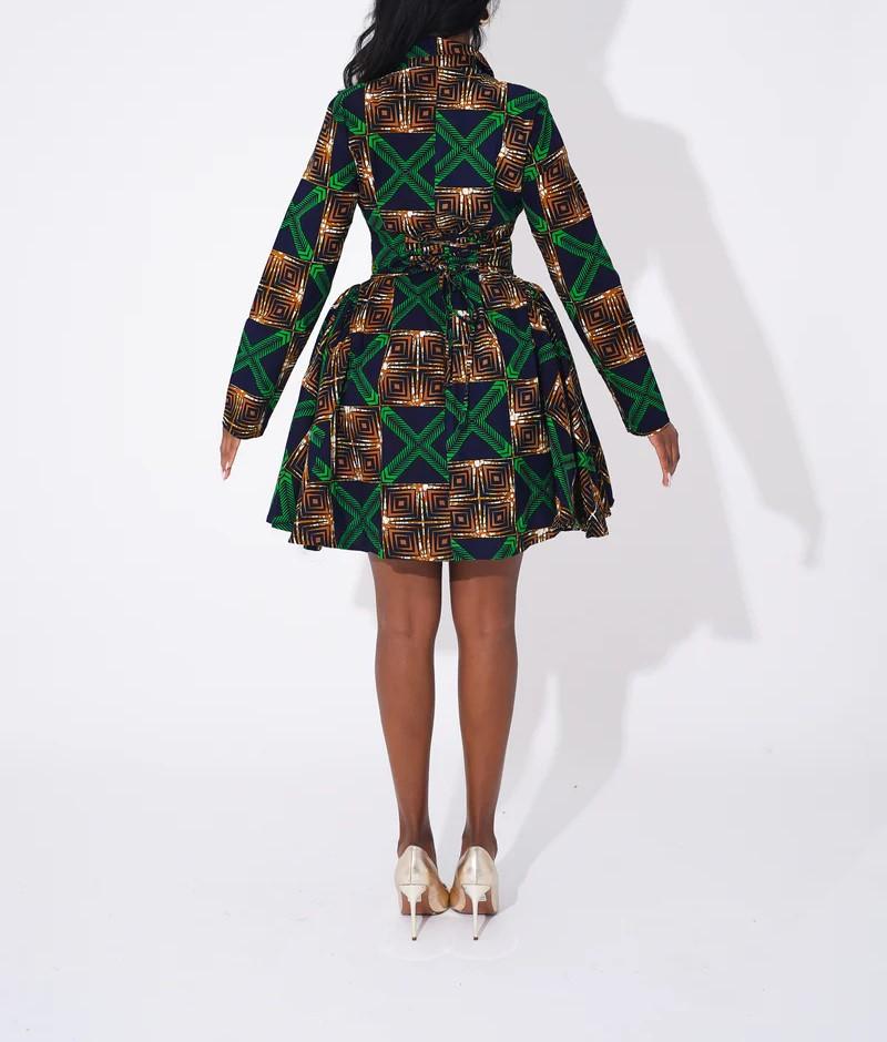 Batik print long sleeve flared skirt