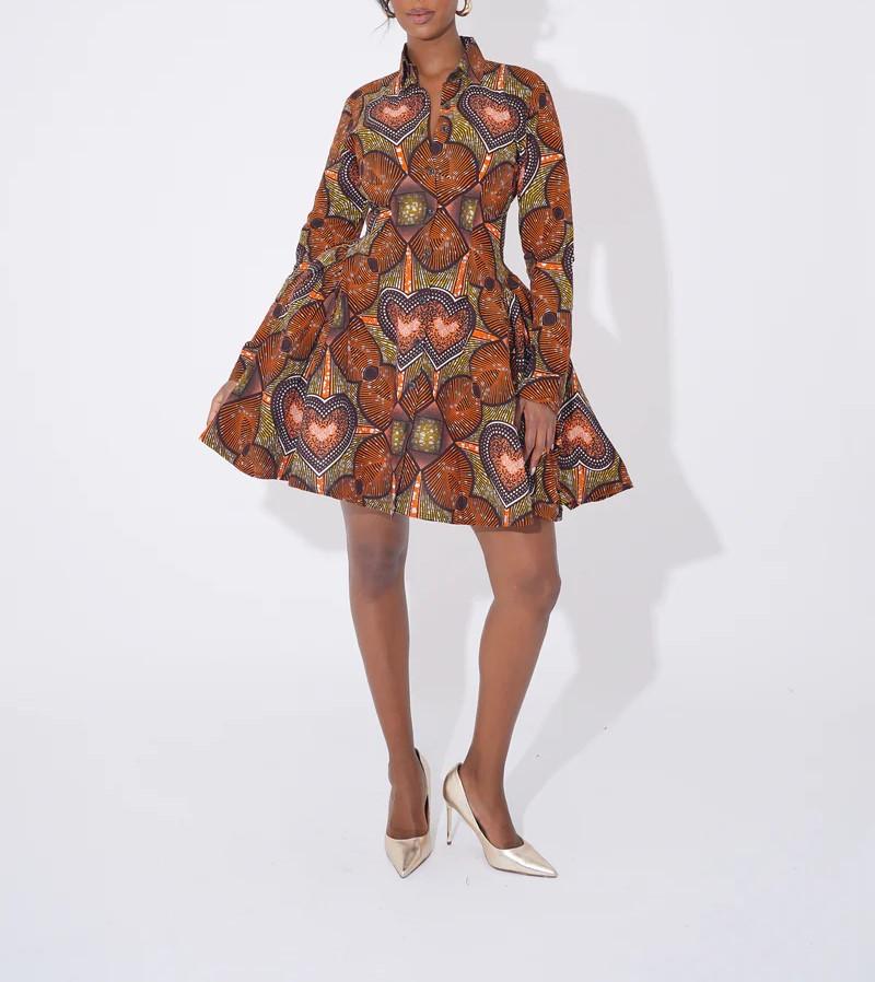 Batik print long sleeve flared skirt