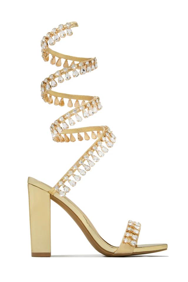 Ankle wrap rhinestone high heels