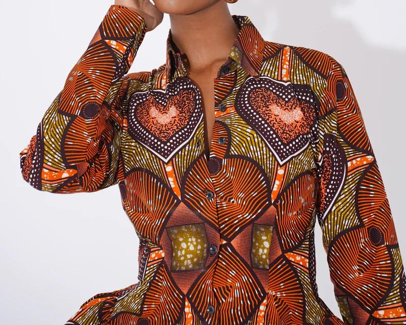 Batik print long sleeve flared skirt