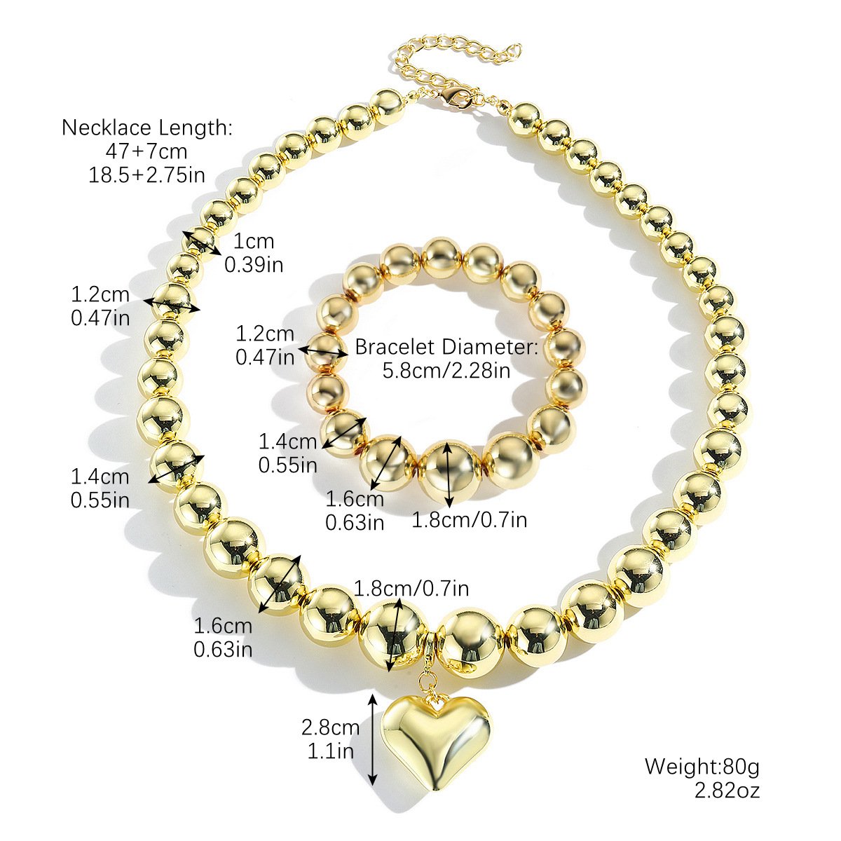 Cuban Bracelet Necklace Combination Set
