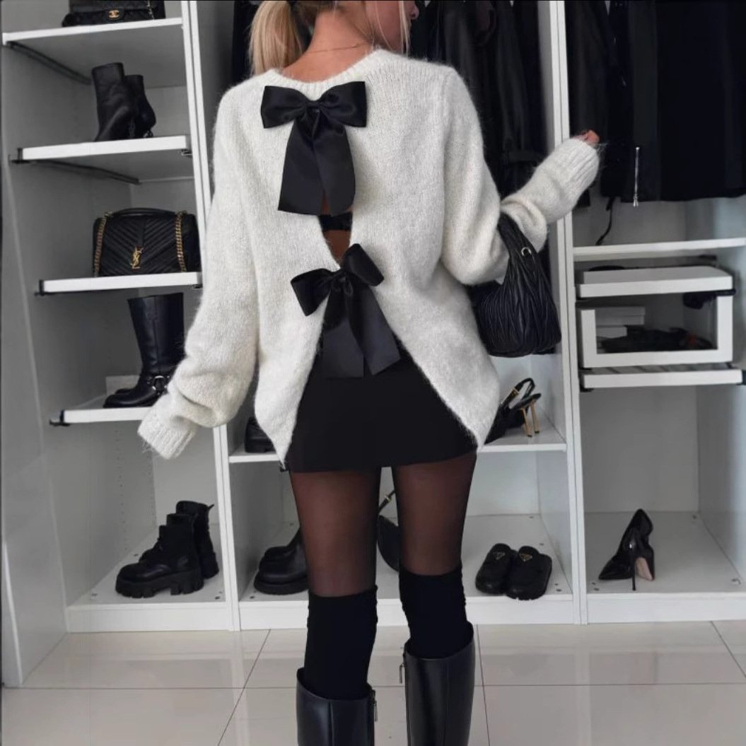 Solid color tie cardigan loose sweater