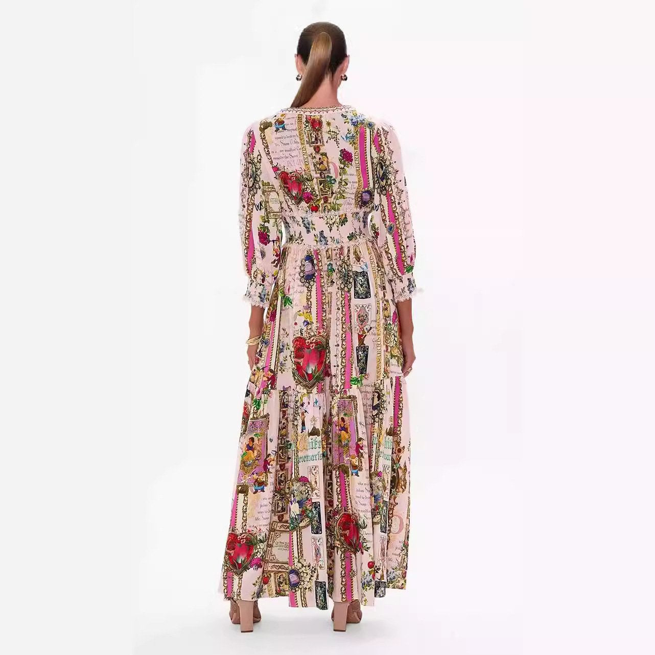 Shirred waistband long dress