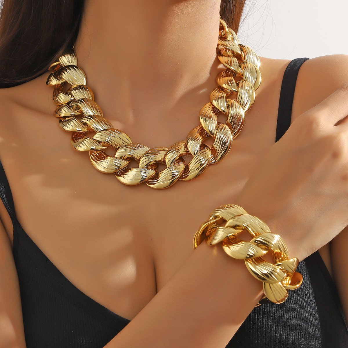 Cuban Bracelet Necklace Combination Set