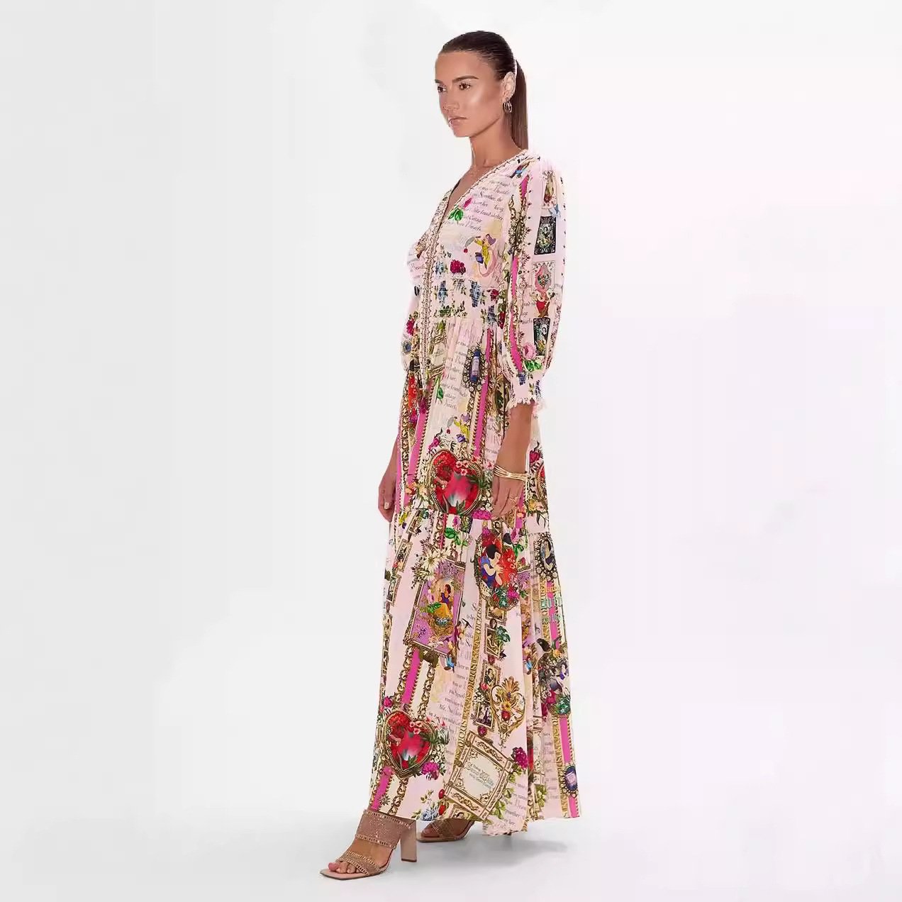 Shirred waistband long dress