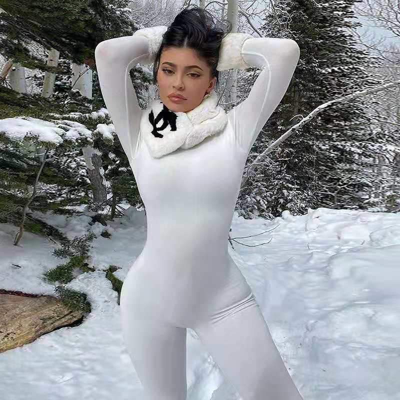 Long-sleeve slim fit mid-collar hip lift sports jumpsuit