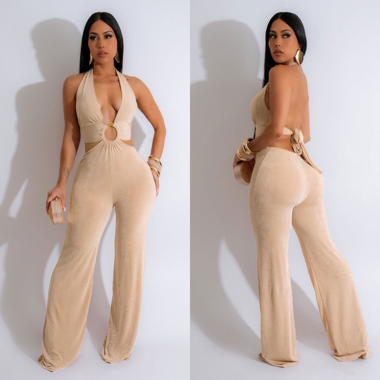 Metallic halterneck jumpsuit