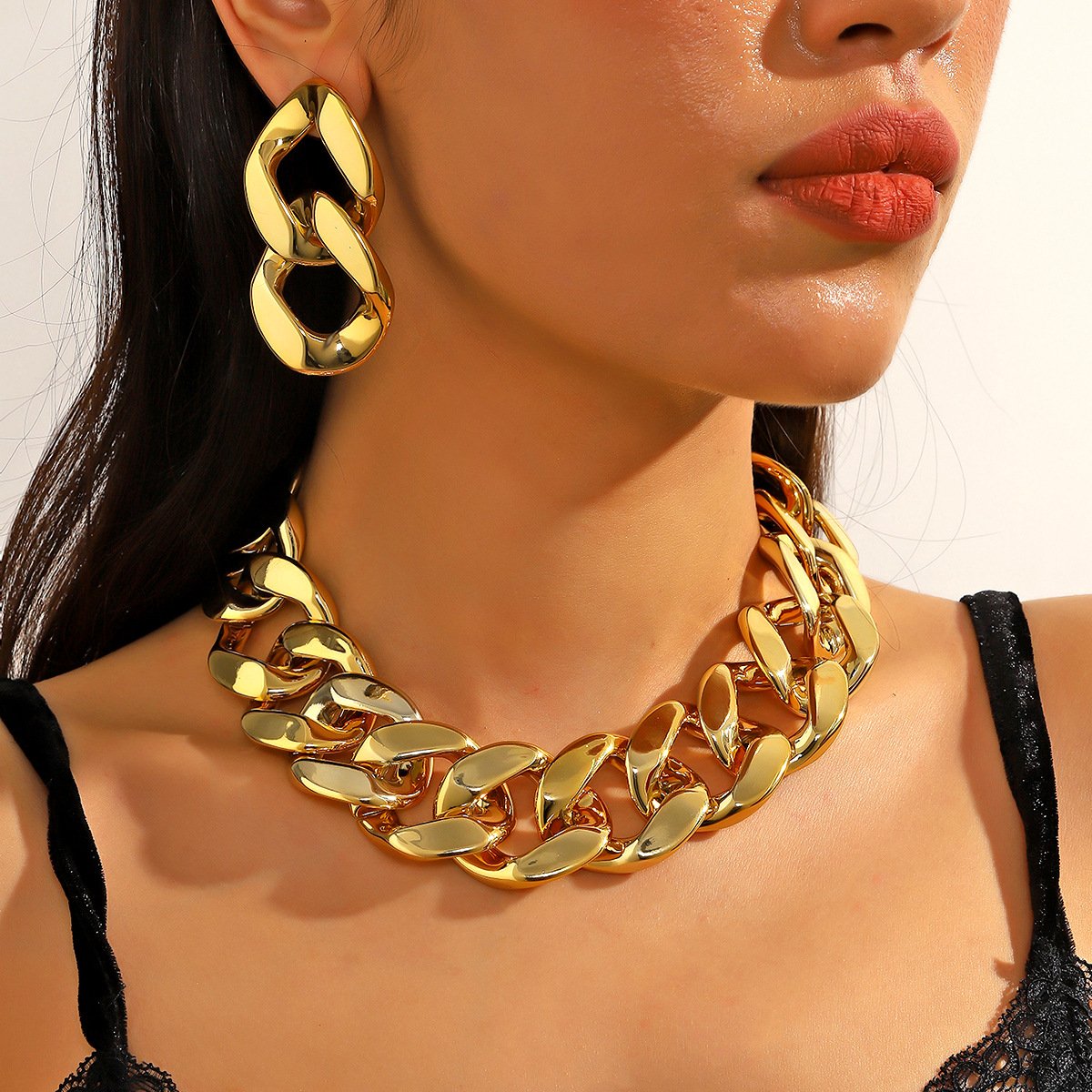 Cuban Bracelet Necklace Combination Set