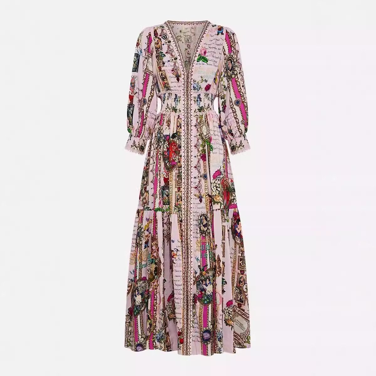 Shirred waistband long dress