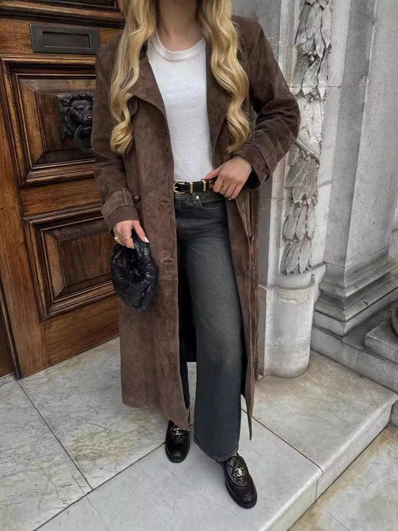 Belted waisted extra long coat