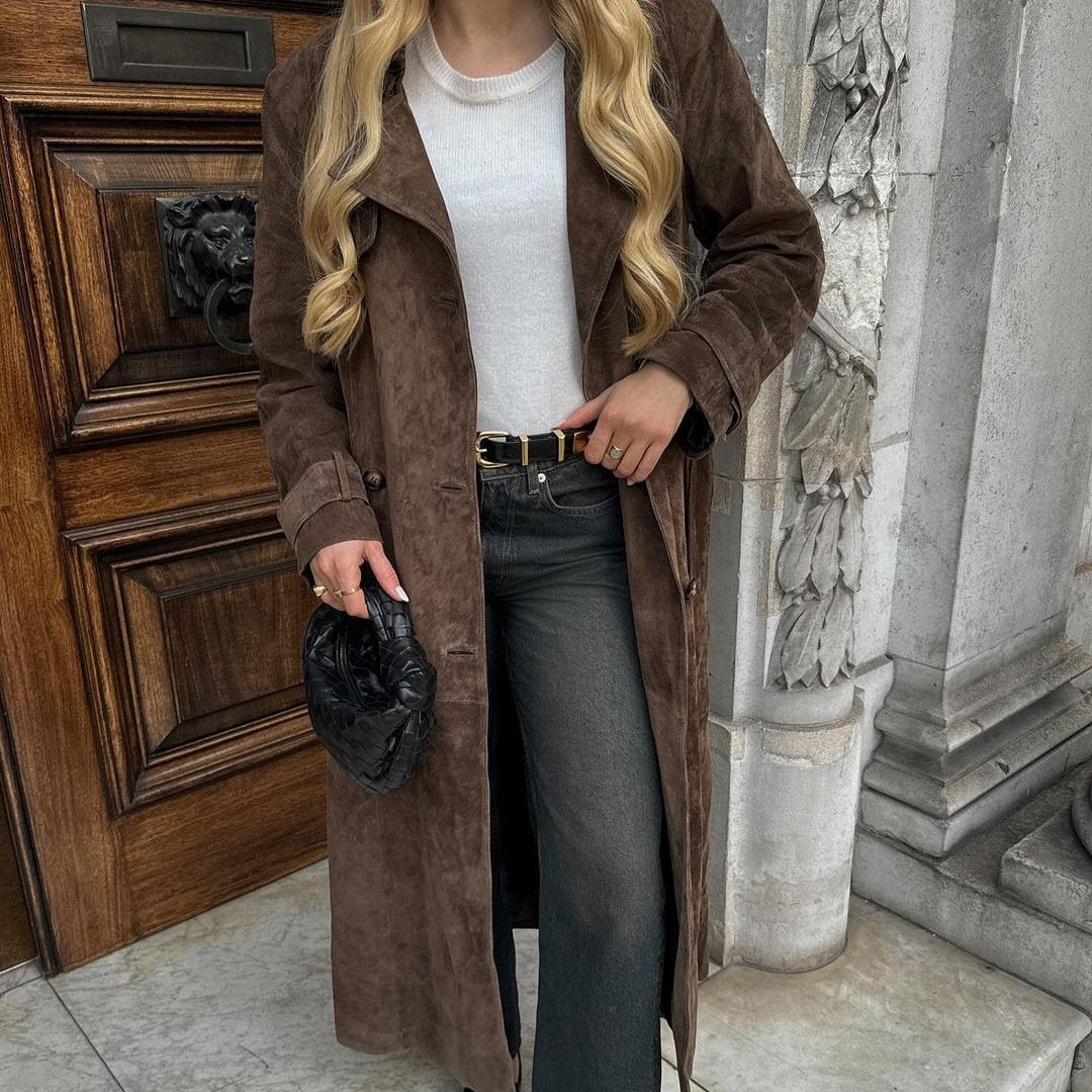 Belted waisted extra long coat