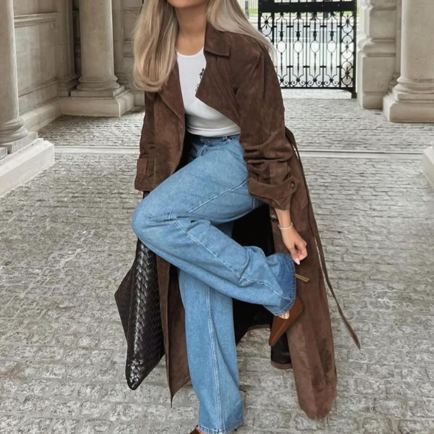 Belted waisted extra long coat
