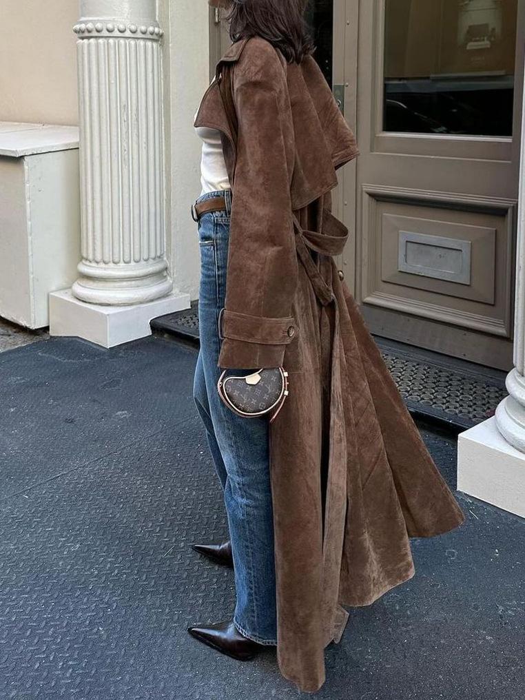 Belted waisted extra long coat