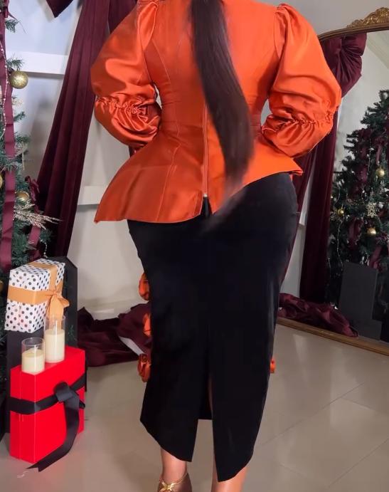 Orange Flower Long-Sleeve Two-Piece Dress