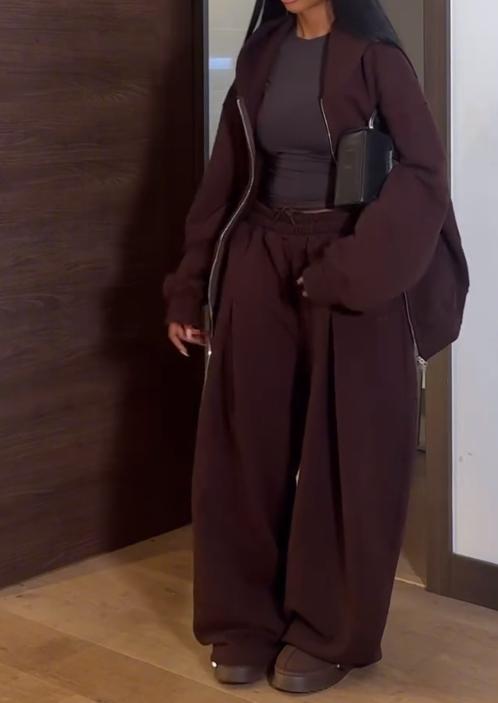 Brown loose-fitting hoodie + pants set