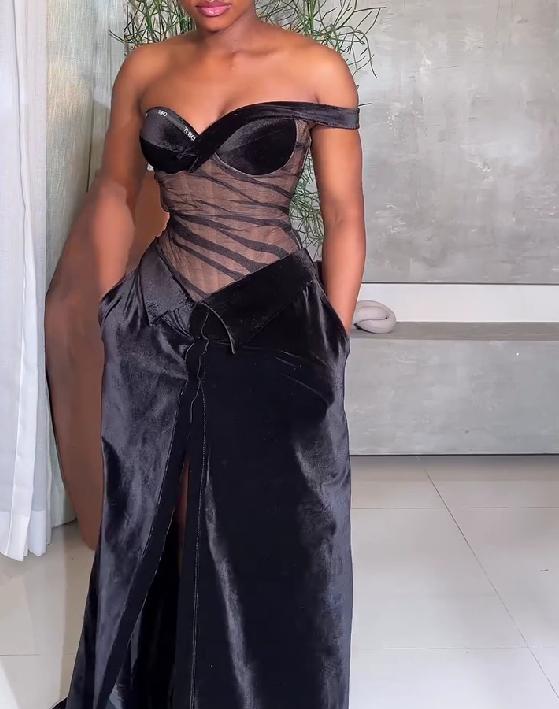 Black Velvet Corset Slit Maxi Dress
