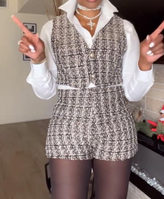 Tweed vest shorts + shirt three-piece set