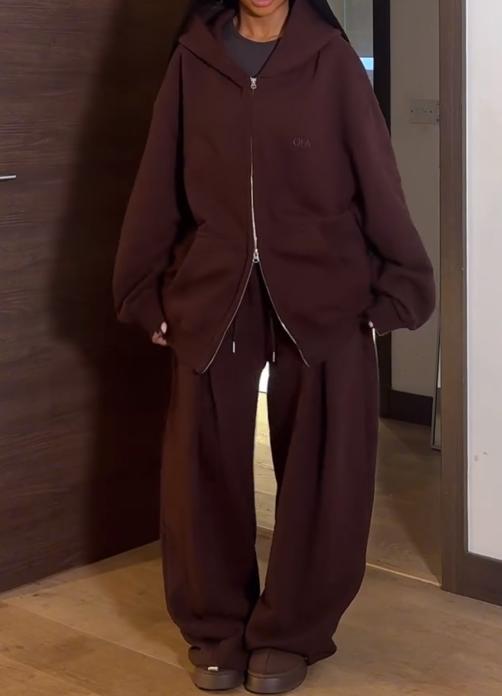Brown loose-fitting hoodie + pants set