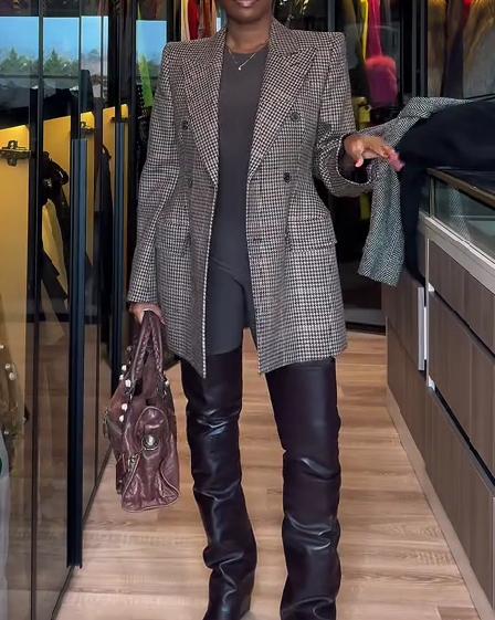 Houndstooth hourglass wool blazer
