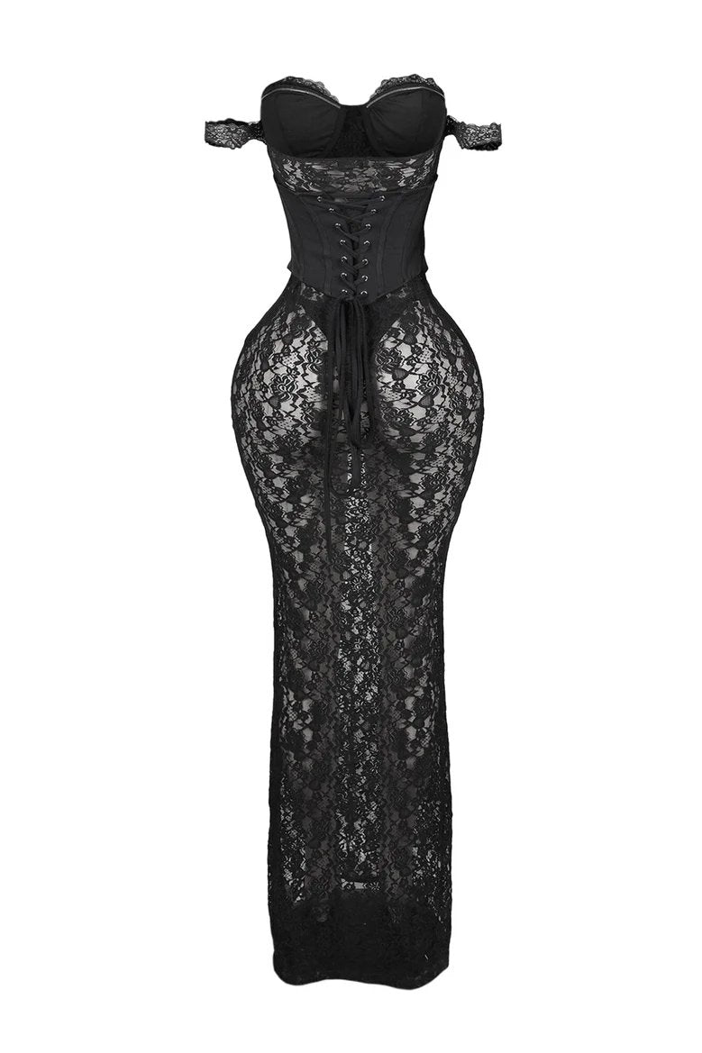 Lace Corset Maxi Dress With Underwear