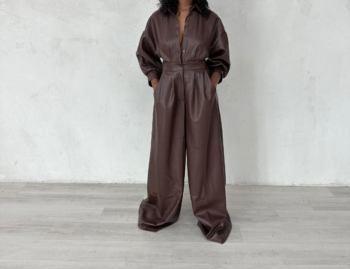 Black Leather Buttoned Pocket Jumpsuit