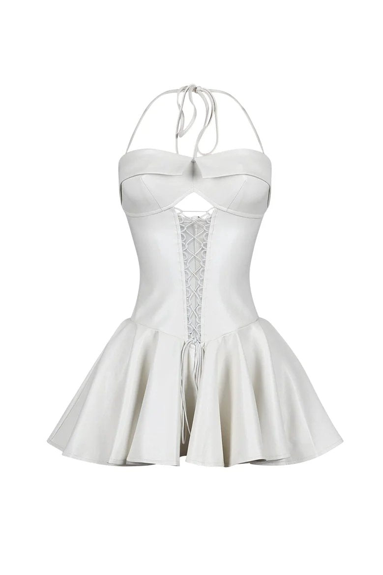 Faux Leather Corset Flare Mini Dress