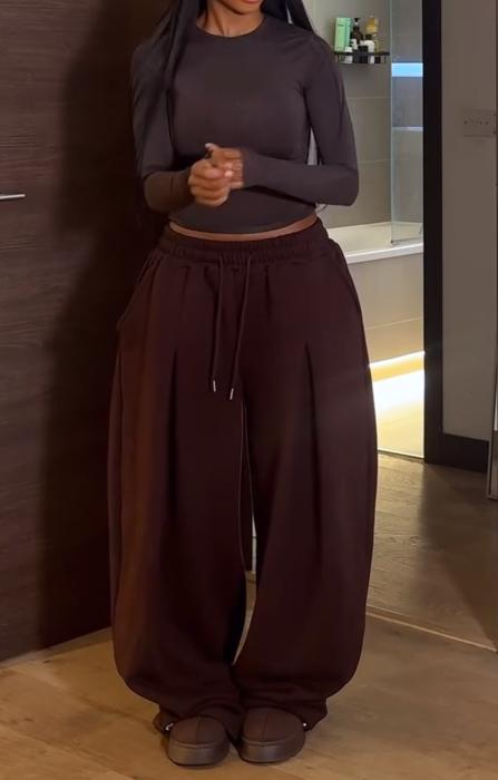 Brown loose-fitting hoodie + pants set