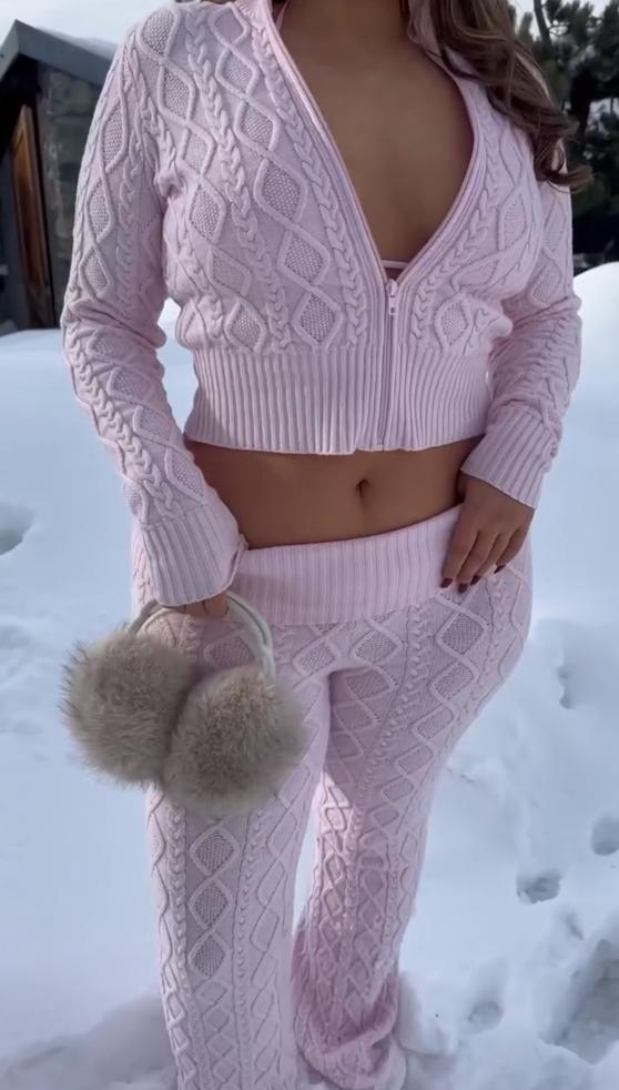 Knitted zipper sweater set