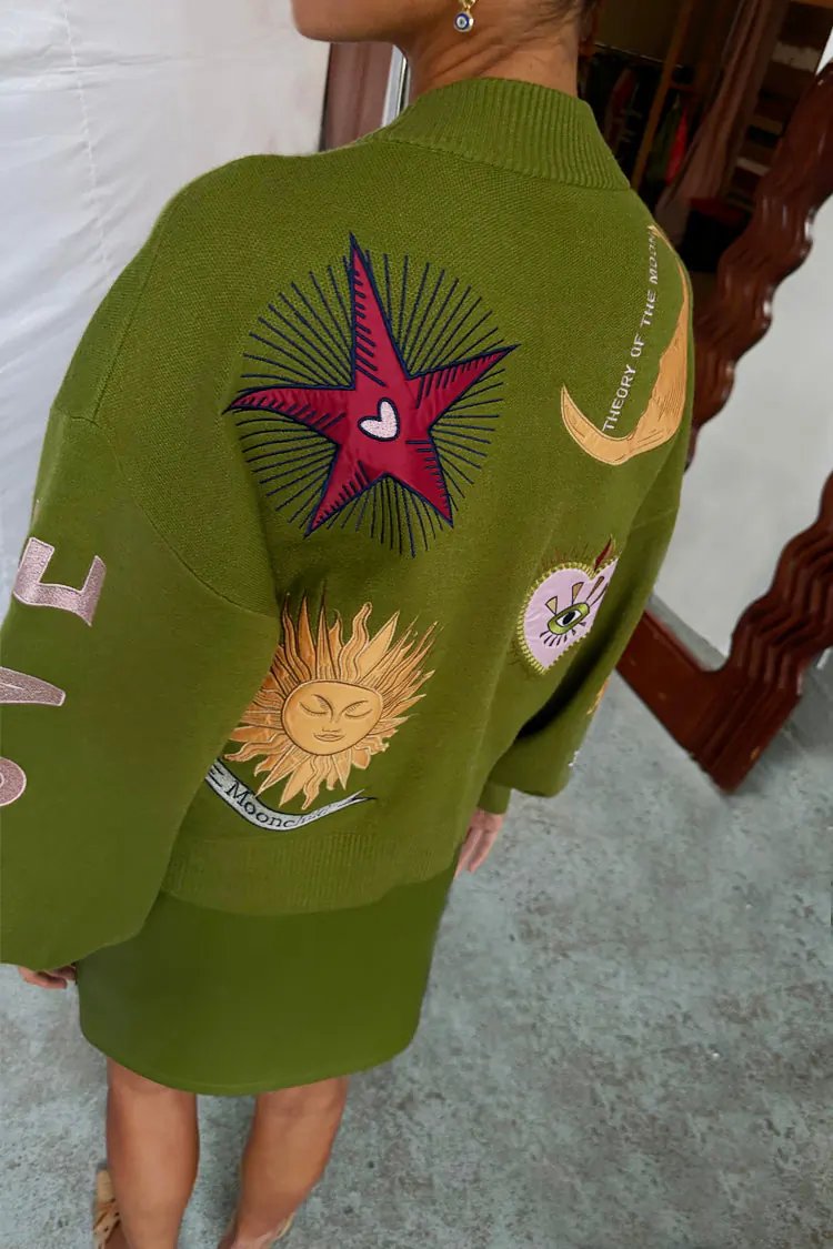 Green embroidered knitted cardigan