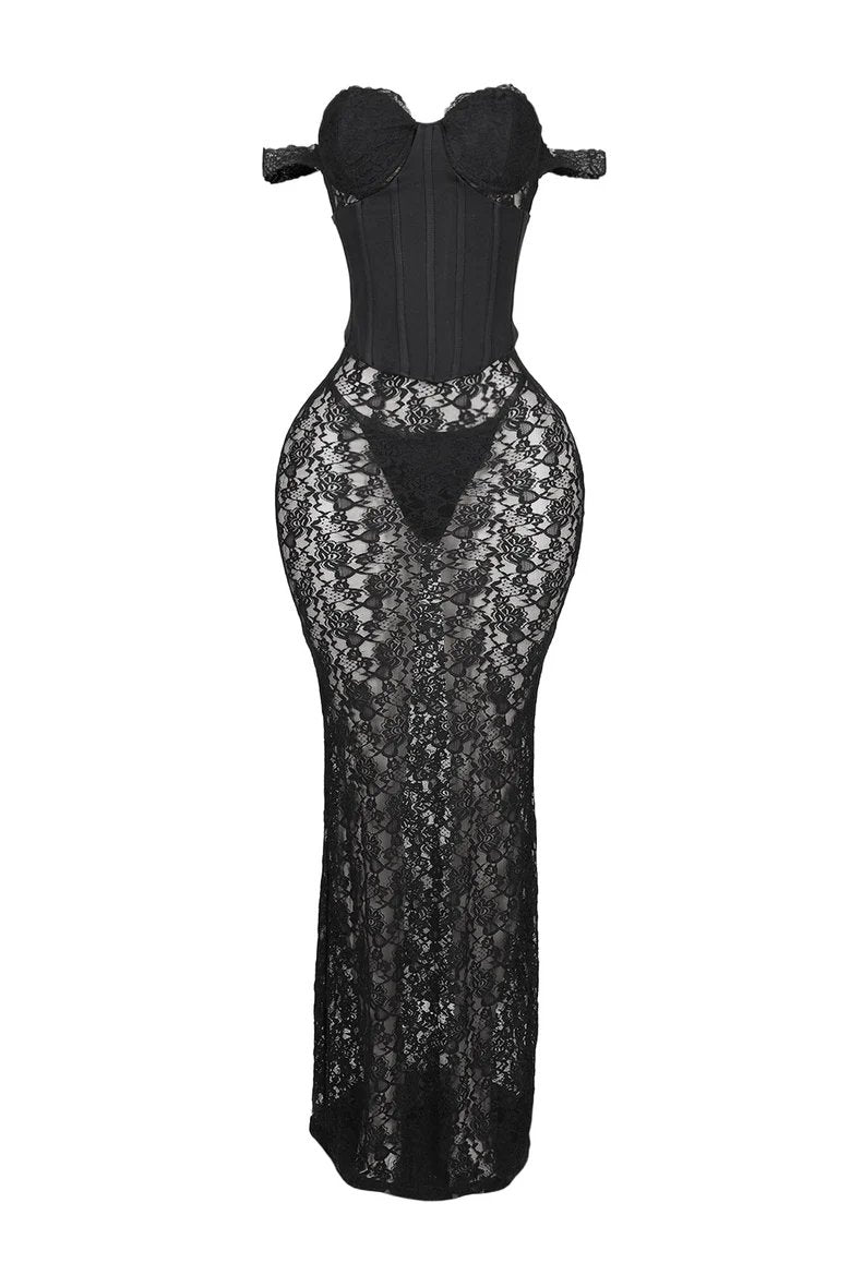 Lace Corset Maxi Dress With Underwear