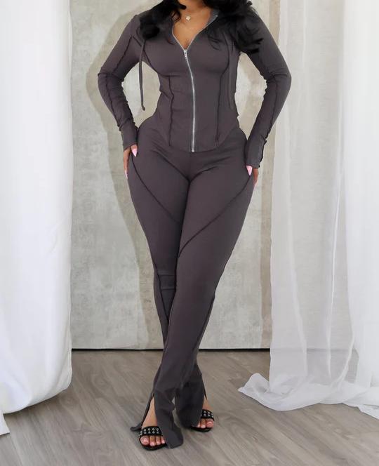 Ribbed Zip Up Hoodie & Pants SET