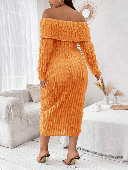 Plus Size Summer Casual Off Shoulder Ribbed Bodycon Dress