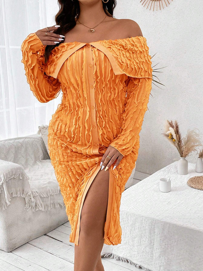 Plus Size Summer Casual Off Shoulder Ribbed Bodycon Dress