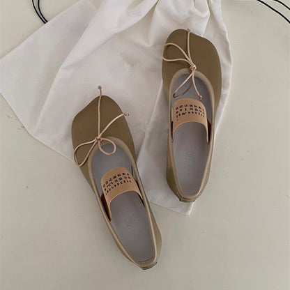 Women's genuine leather and satin flat ballet shoes