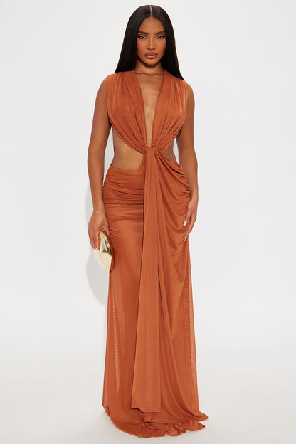 Passion Fruit Mesh Maxi Dress - Rust