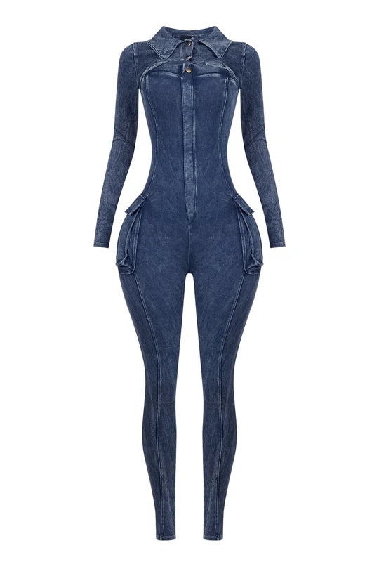 Mineral Washed Jumpsuit With Cardigan