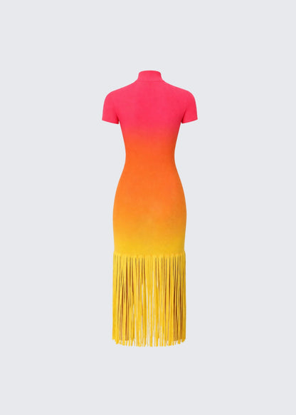 Ombré-effect stretch maxi skirt with fringe detail