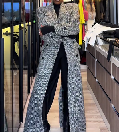 (⏰Last Day Promotion $10  OFF)Oversized Coat in Chevron Wool