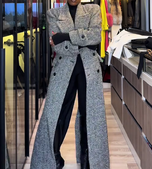 (⏰Last Day Promotion $10  OFF)Oversized Coat in Chevron Wool