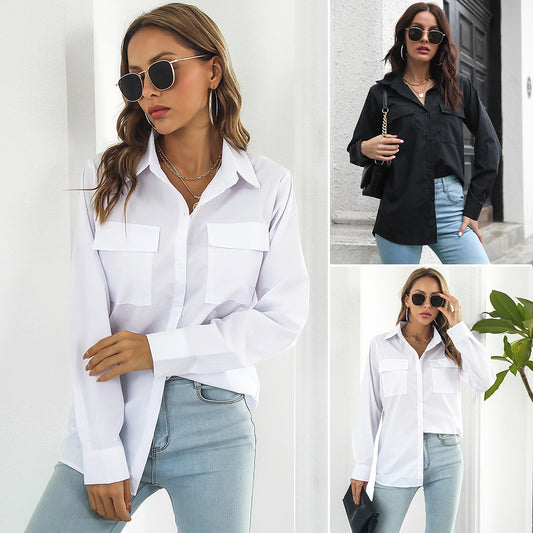 Draped twill button-down shirt