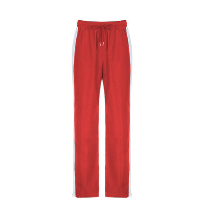 Spliced contrast color zipper long-sleeved short jacket + high waist straight trousers set