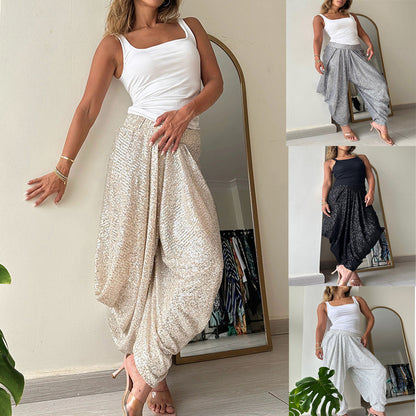 Elastic waist casual sequined bloomers