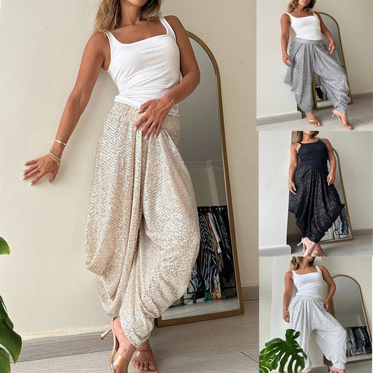 Elastic waist casual sequined bloomers