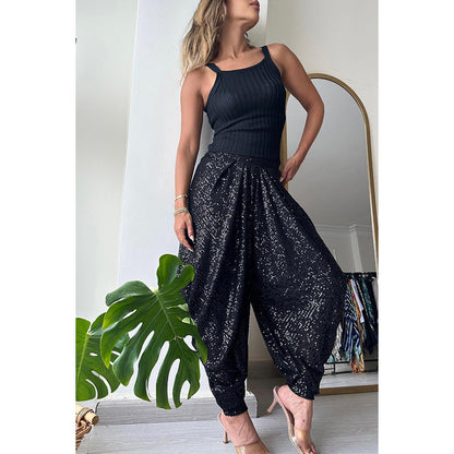 Elastic waist casual sequined bloomers